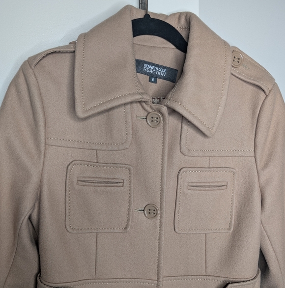 Kenneth Cole Reaction Wool Blend Y2K Minimalist Structured Classic Tan Coat 6 - Picture 3 of 7